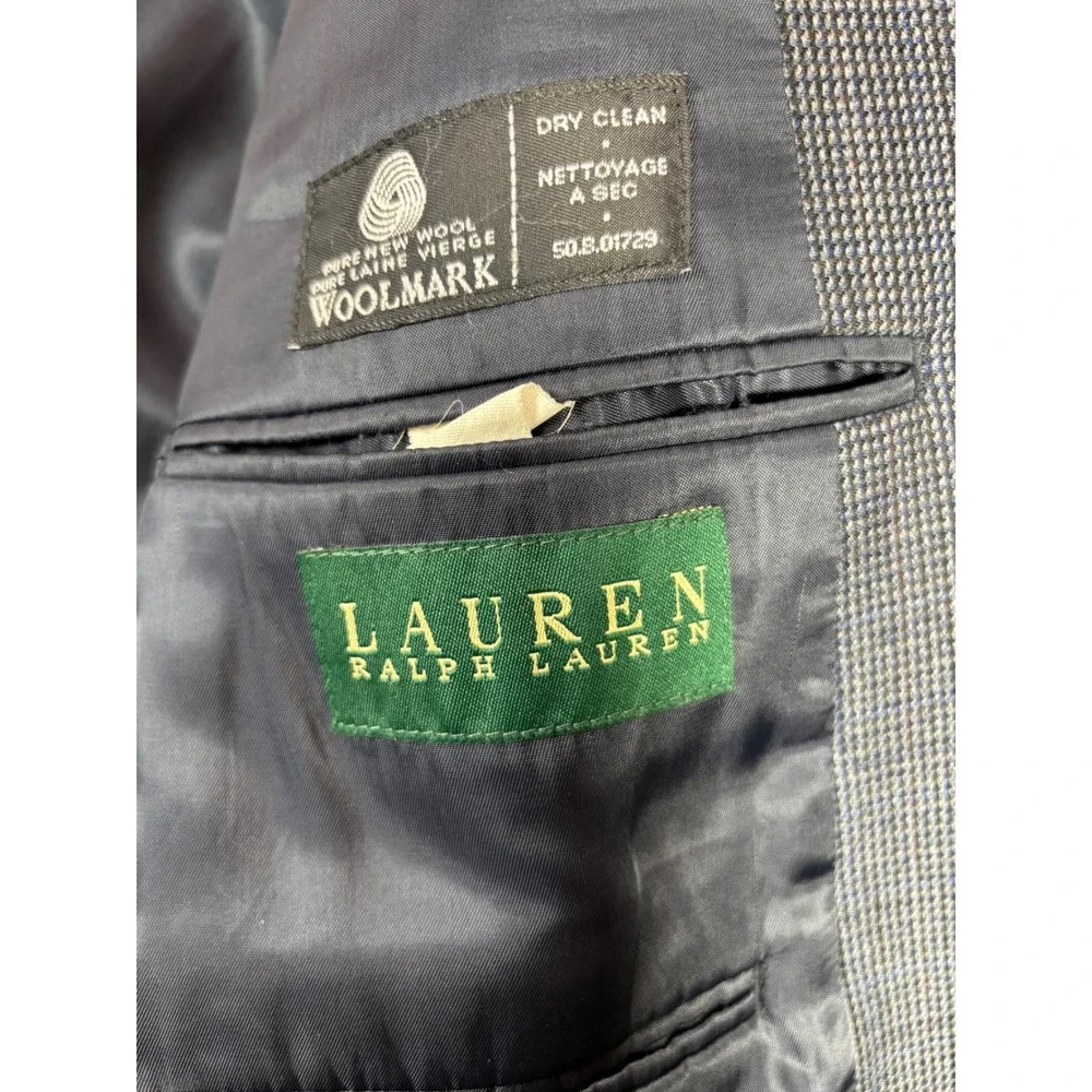 Lauren Ralph Lauren Mens Blue Wool Micro Check Blazer Sport Coat 44L